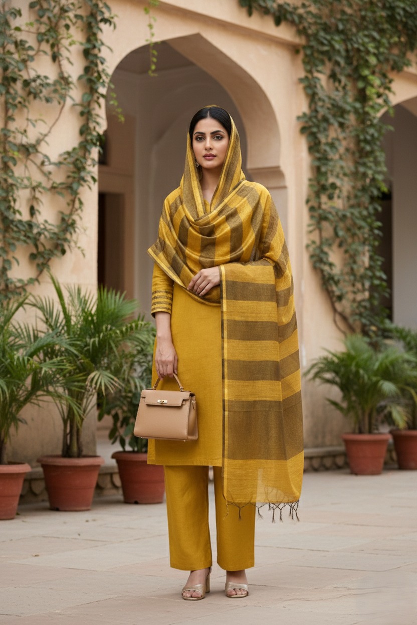 Banarasi Cotton Suit Yellow